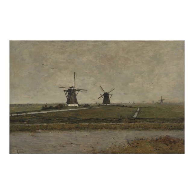 Polder med Mills nära Overschie Fototryck (Framsidan)
