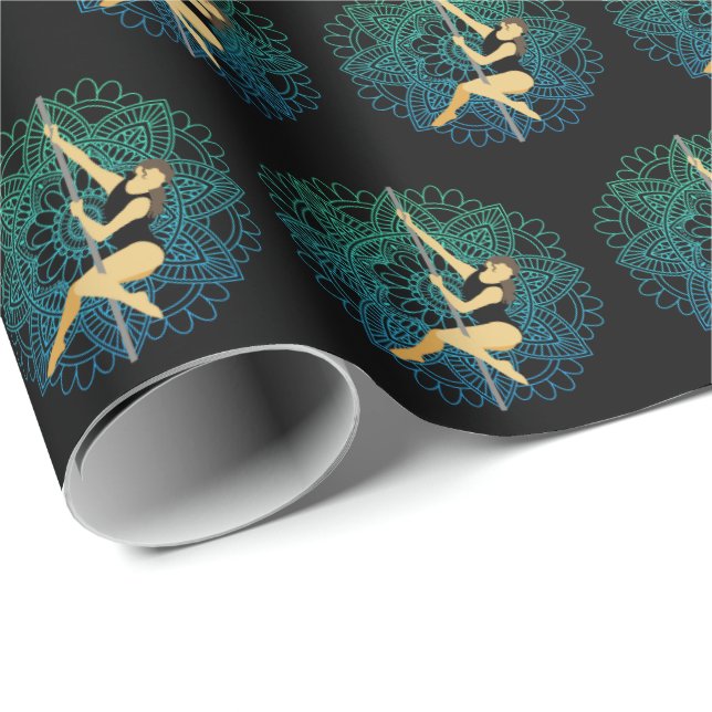 Pole Sport Dance Fitness Mandala Flower Grönt Blue Presentpapper (Rullad Hörn)