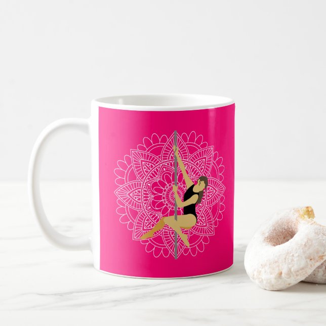 Pole Sport Dance Flower Mandala eget namn Kaffemugg (Med munk)