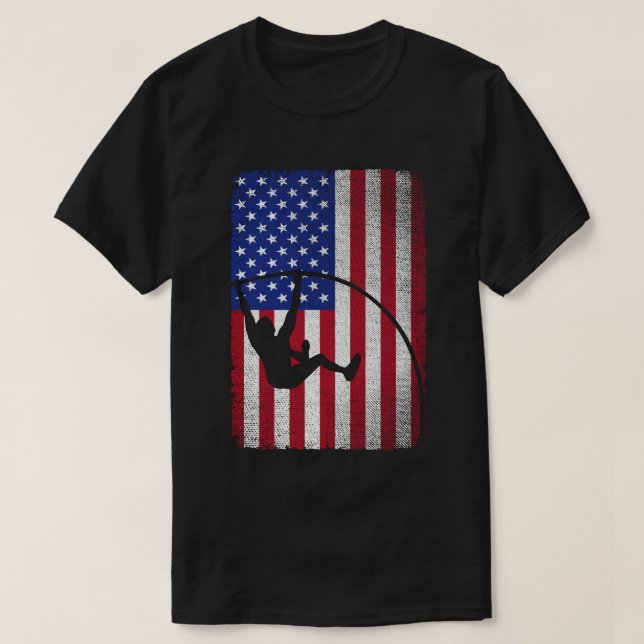 Pole Vault American Flagga 4:e juli-jumpsport T Shirt (Design framsida)