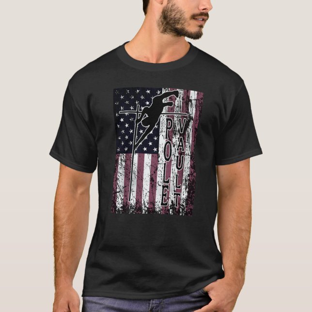 Pole Vault Clearing the Bar Independence Day T Shirt (Framsida)