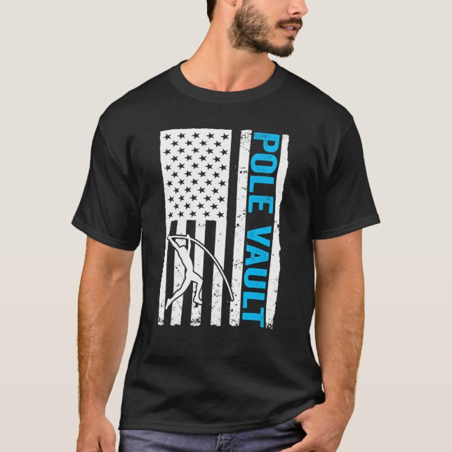Pole Vaulter US Flagga Pole Vault T Shirt (Framsida)