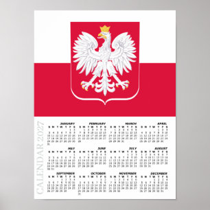 Polen 2027 Kalender, Stor, Polsk Flagga, Örn Poster