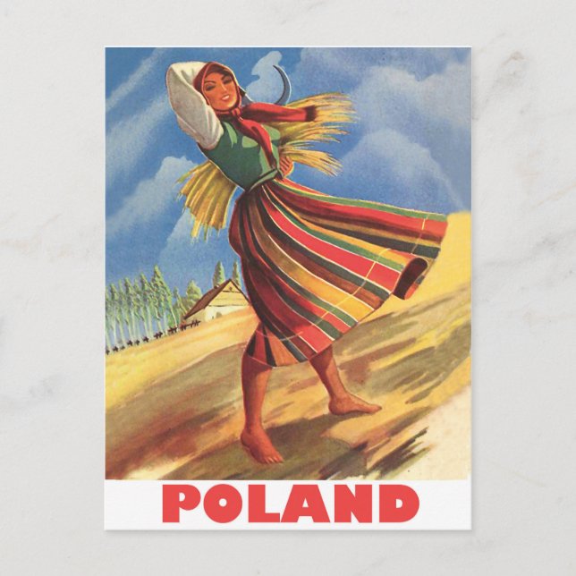 Polen, bykvinna i fältet vykort (Framsida)