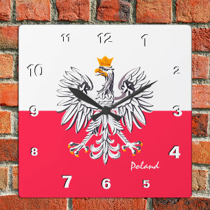 Polen Clock, patriotiskt hem, polsk Flagga Fyrkantig Klocka
