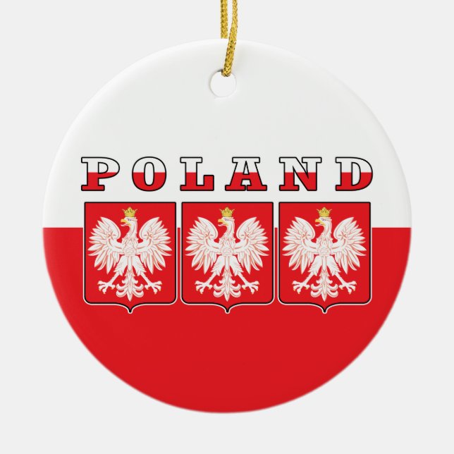 Polen Eagle Flagga Shields Julgransprydnad Keramik (Framsidan)