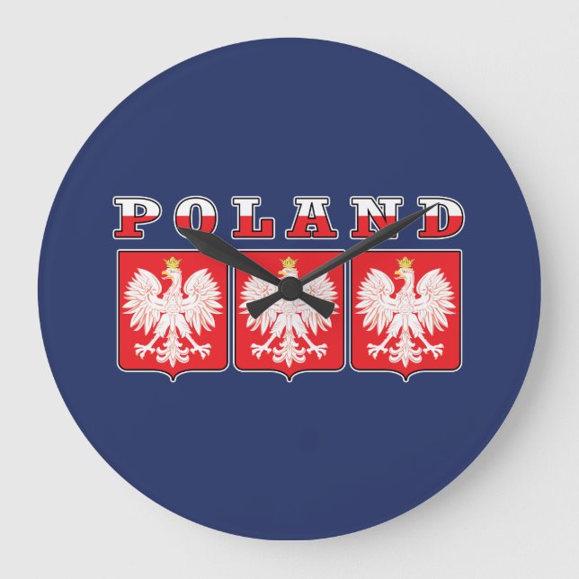 Polen Eagle Flagga Shields Stor Klocka (Framsida)