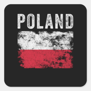 Polen Flagga Distress - polsk Flagga Fyrkantigt Klistermärke