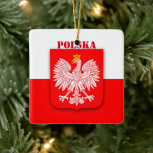 Polen Flagga Emblem Heritage Patriotic Polska Julgransprydnad Keramik