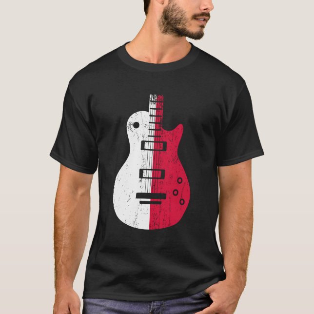 Polen Flagga Guitar Musician T Shirt (Framsida)