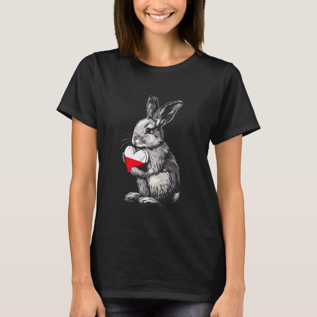 Polen Flagga Heart Bunny Polska Pridet Polska Pols T Shirt (Framsida)