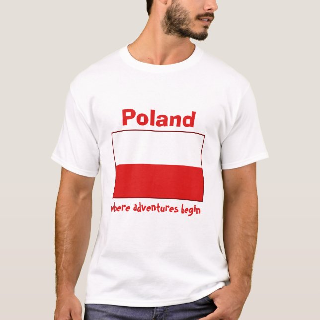 Polen Flagga + Karta + text T-Shirt (Framsida)
