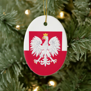 Polen flagga (med jackande av arm) julgransprydnad keramik