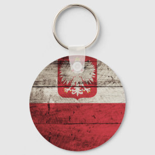 Polen flagga på gammalt Wood korn Nyckelring