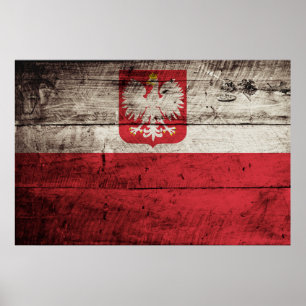 Polen flagga på gammalt Wood korn Poster