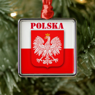 Polen Flagga Patriotic Emblem Heritage Polska Julgransprydnad Metall