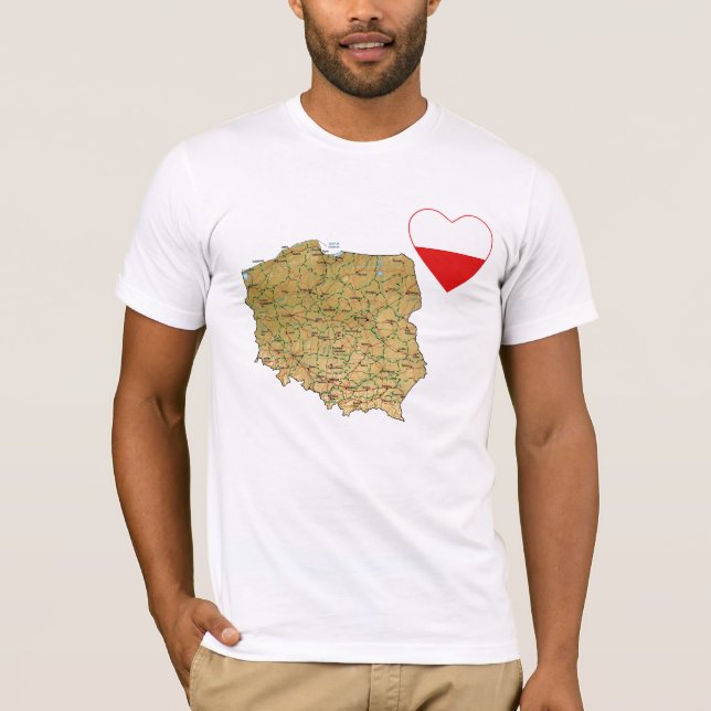 Polen flaggahjärta och kartaT-tröja Tee Shirt (Framsida)