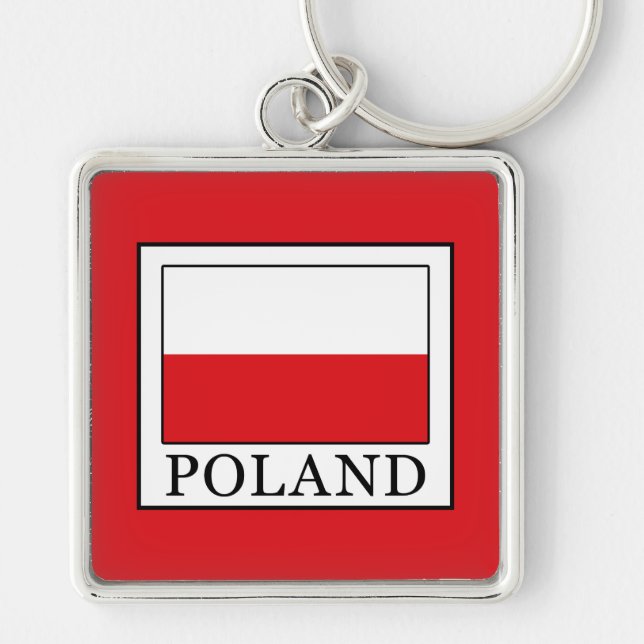 Polen Fyrkantig Silverfärgad Nyckelring (Framsidan)