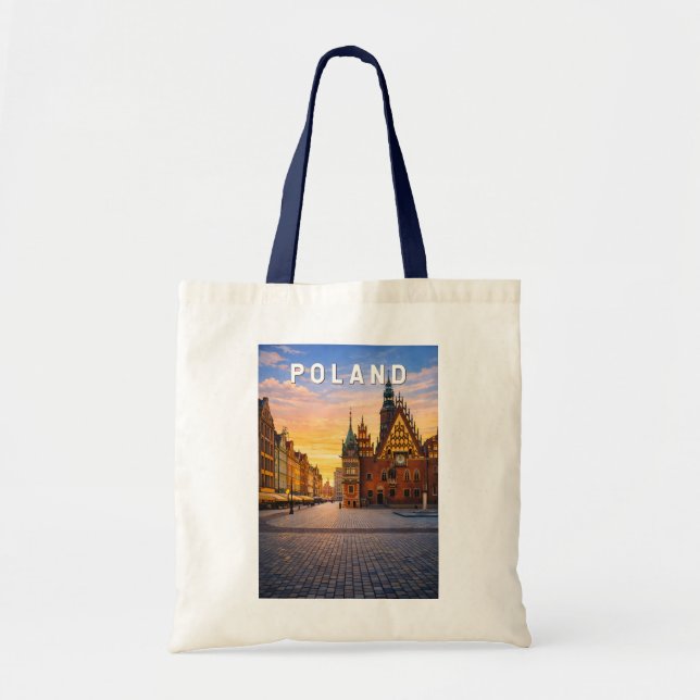Polen Illustration Resa Konst Vintage Tygkasse (Framsidan)