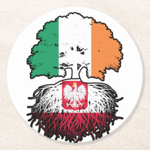Polen, Irland, Träd, Flagga Underlägg Papper Rund