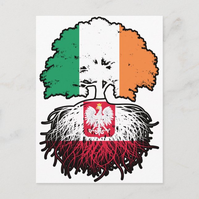 Polen, Irland, Träd, Flagga Vykort (Framsida)