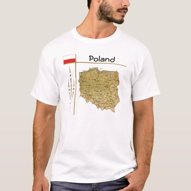 Polen Karta + Flagga + Avdelning T-Shirt (Framsida)