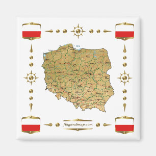 Polen Karta + Flaggor Magnet