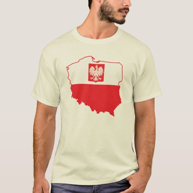Polen karta i polska färger tee (Framsida)