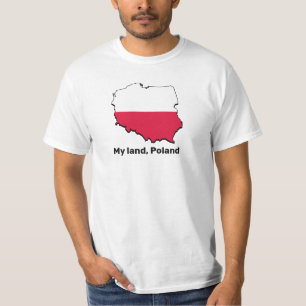 Polen Karta och Flagga tryckt på T-Shirt