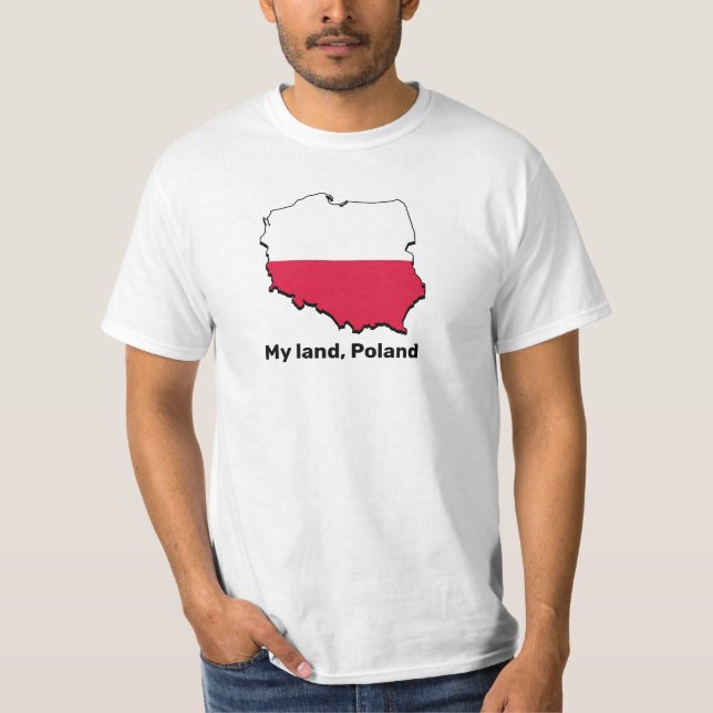 Polen Karta och Flagga tryckt på T-Shirt (Framsida)
