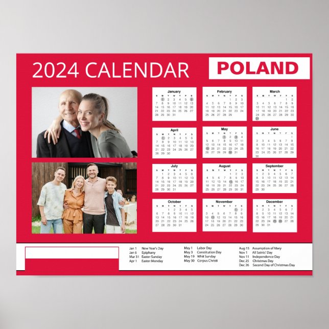 Polen | LÄGG TILL BILD | 2024 Polska Helgdagar i k Poster (Framsidan)