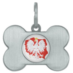 Polen med Märkrn White Eagle Hund Bone ID-bricka Husdjur