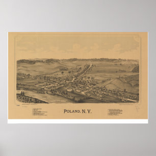 Polen New York 1890 Antique Panoramic Karta Poster