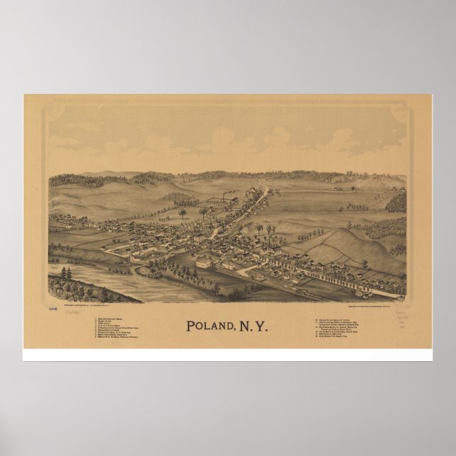 Polen New York 1890 Antique Panoramic Karta Poster (Framsidan)
