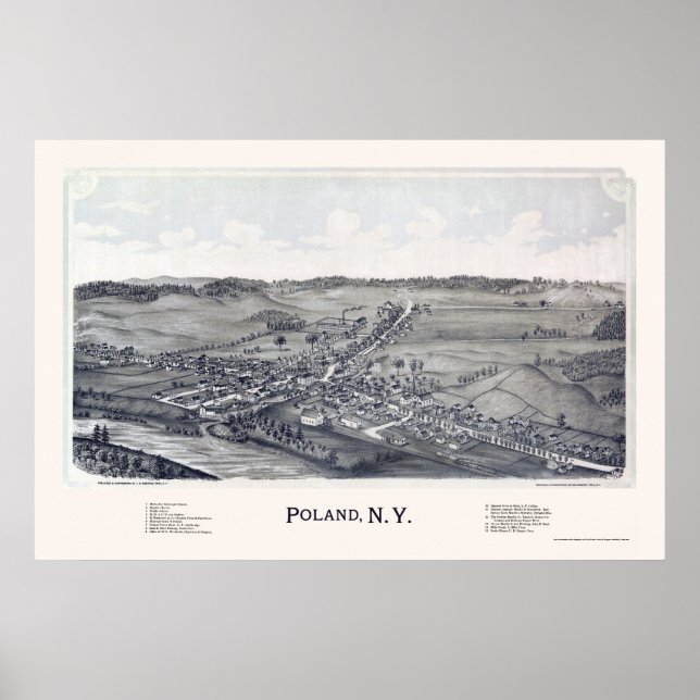 Polen, NY Panoramic Karta - 1890 Poster (Framsidan)
