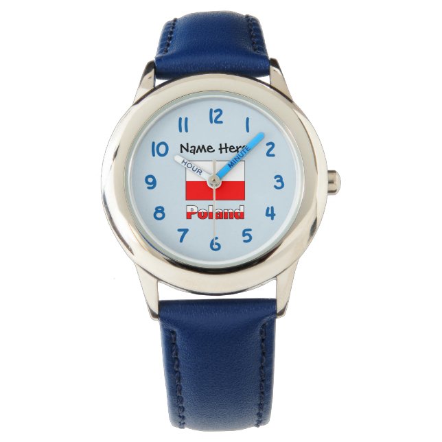 Polen Polsk Flagga Svart Personalisering  Armbandsur (Framsida)