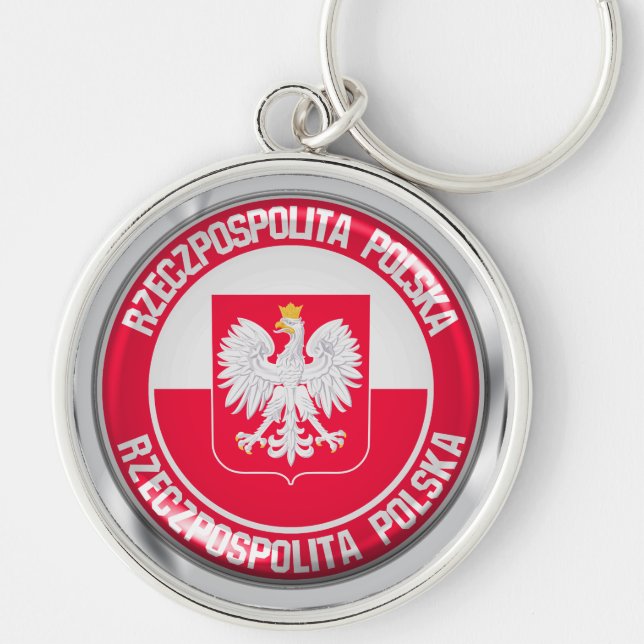 Polen Round Emblem Rund Silverfärgad Nyckelring (Framsidan)