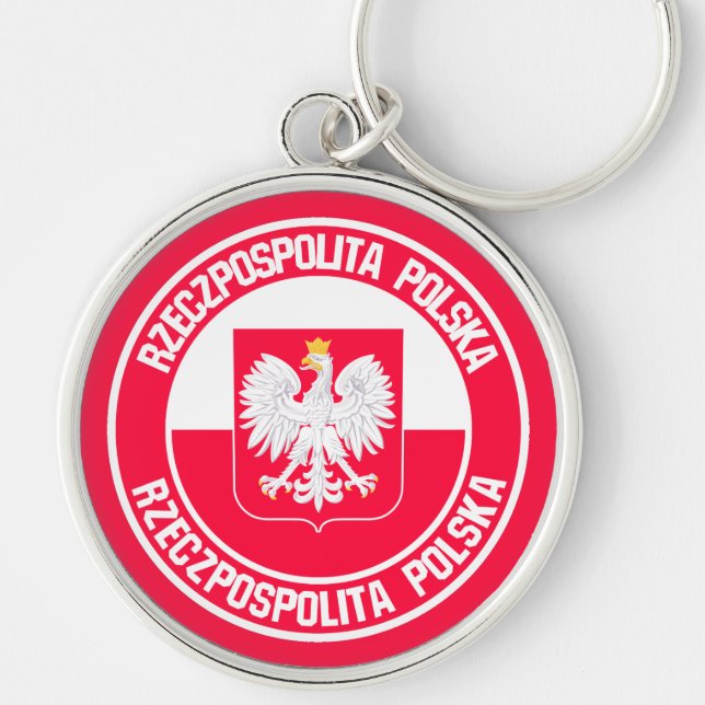 Polen Round Emblem Rund Silverfärgad Nyckelring (Framsidan)