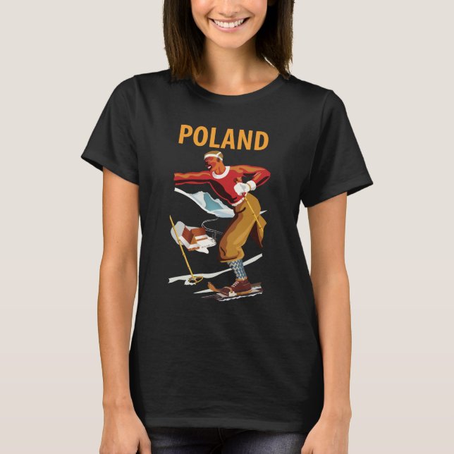 Polen skidåkare vinter retro resor t-shirt (Framsida)