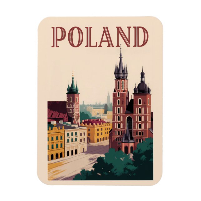 Polen Skyline Illustration Resa Konst Vintage Magnet (Vertikal)