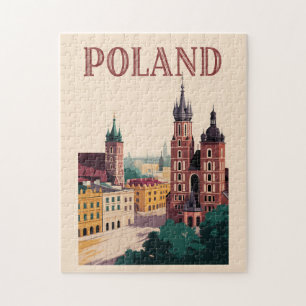 Polen Skyline Illustration Resa Konst Vintage Pussel