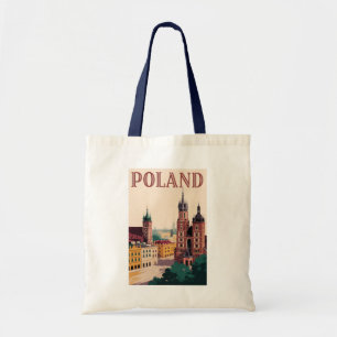 Polen Skyline Illustration Resa Konst Vintage Tygkasse