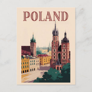 Polen Skyline Illustration Resa Konst Vintage Vykort