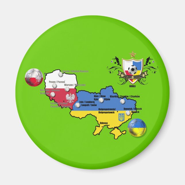 Polen Ukraina 2012 flagga-fotbolls-EM i karta Magnet (Framsidan)