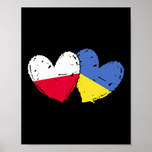 Polen Ukraina Hjärta Flaggor Polska Ukrainska Dubb Poster