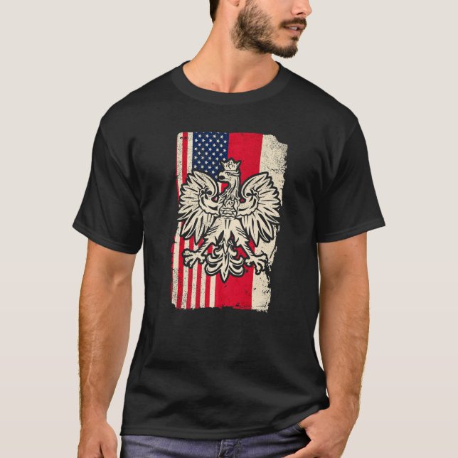 Polen USA Polski Polska Amerikanska polska Eagle F T Shirt (Framsida)
