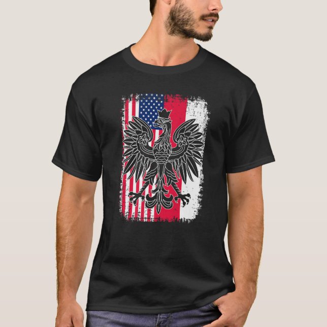 Polen USA Polski Polska Amerikanska polska Eagle F T Shirt (Framsida)