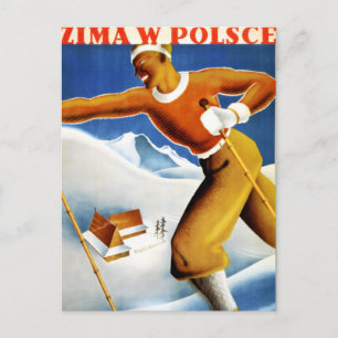 Polen Zima Ski Vintage resor Poster återställt Vykort