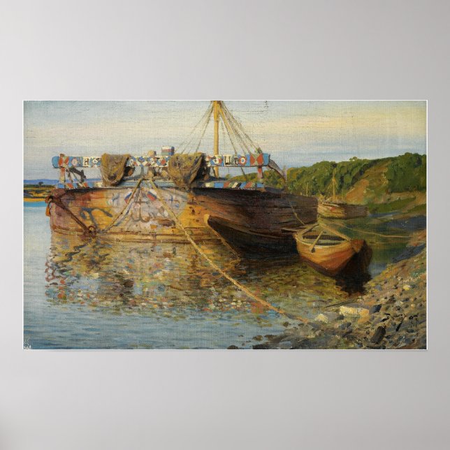 Polenov - Barge vid floden Oka Poster (Framsidan)