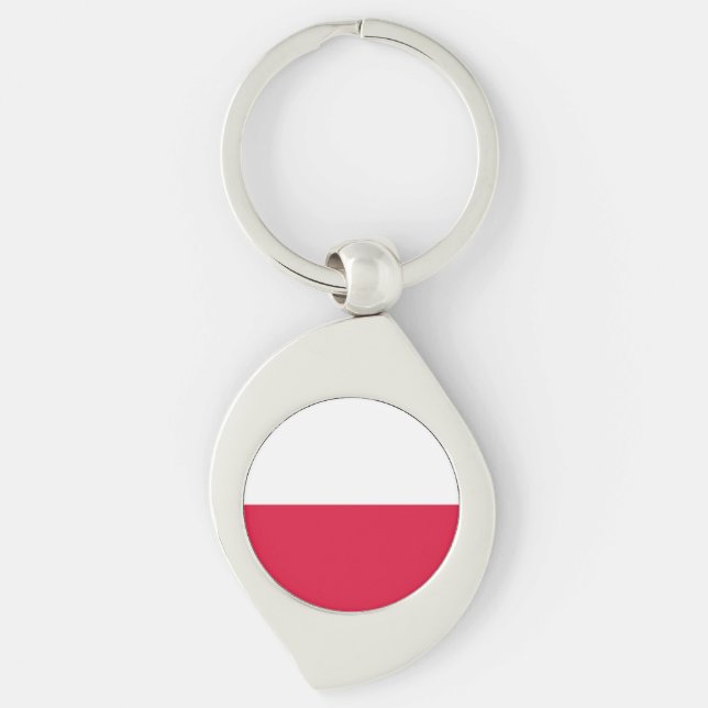 Polens flagga swirl silverfärgad nyckelring (Framsidan)